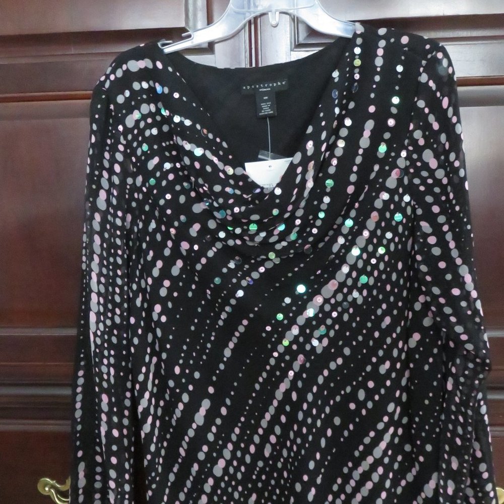 Apostrophe Pink/Gray Sequin Shirt Size 18 W